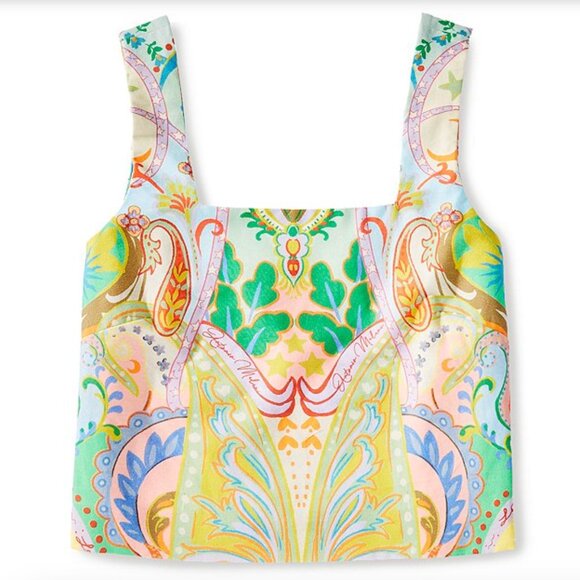 Antonio Melani Brooks Printed Linen Square Neck Sleeveless Blouse 8 NWT - Picture 3 of 5